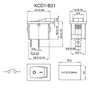 Переключатель рокерный KCD1-B2 синий неон