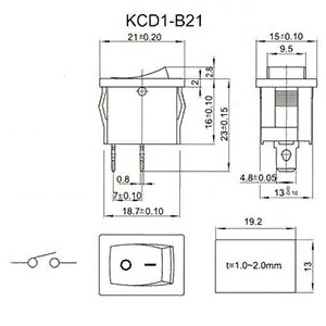 Переключатель рокерный KCD1-B2 зеленый неон