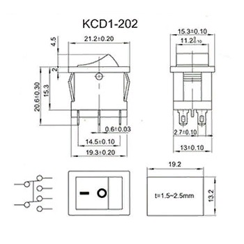 Переключатель рокерный KCD1-202 черный 
