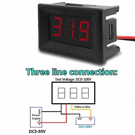 Модуль вольтметра 0-100 Вольт Красный (В корпусе)