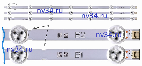 Комплект подсветки LG 32'' ROW2,1 V13 /3 планки B,B 7+7+7 линз 3V 630мм 