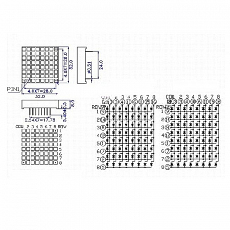 LED матрица 8х8 красные квадр. 