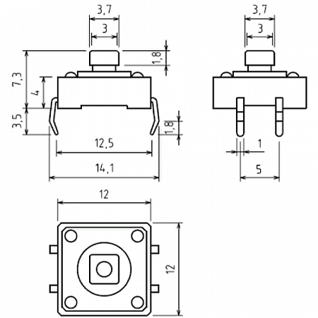 Кнопка SWT 12х12_7мм 